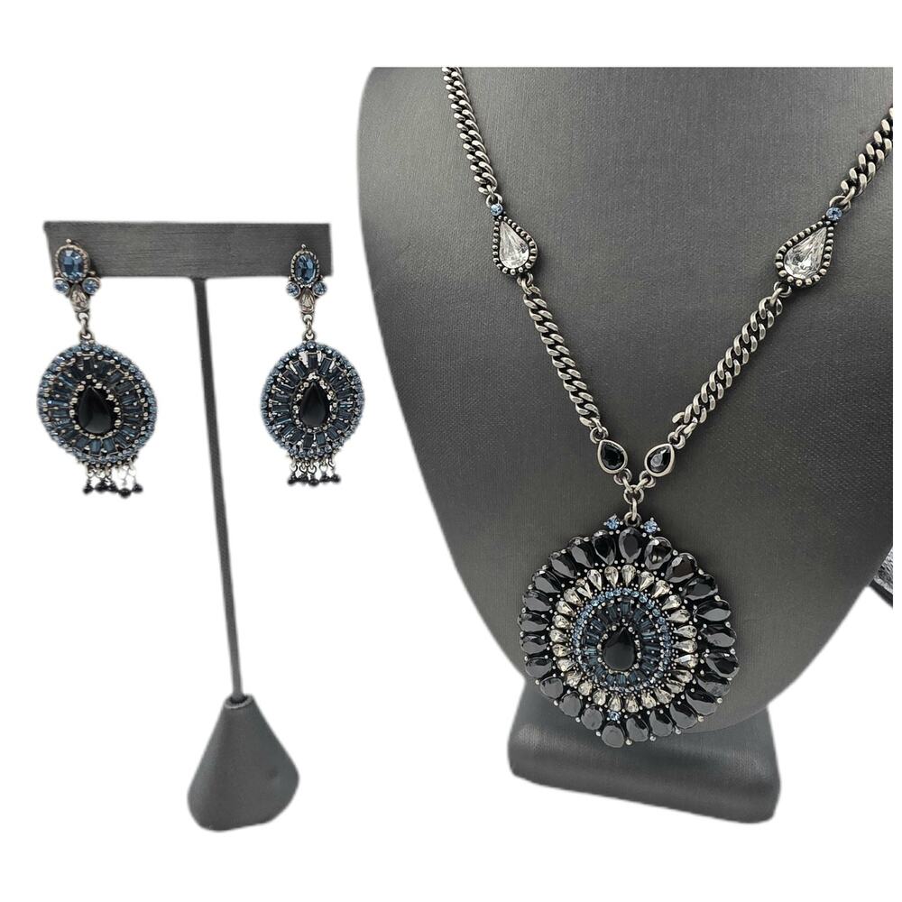 Vintage Lee Angel Art Deco Chunky Rhinestone Necklace and Earrings Set NOS